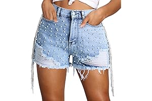 Women's Fashion Denim Shorts with Sparkly Rhinestone Accents