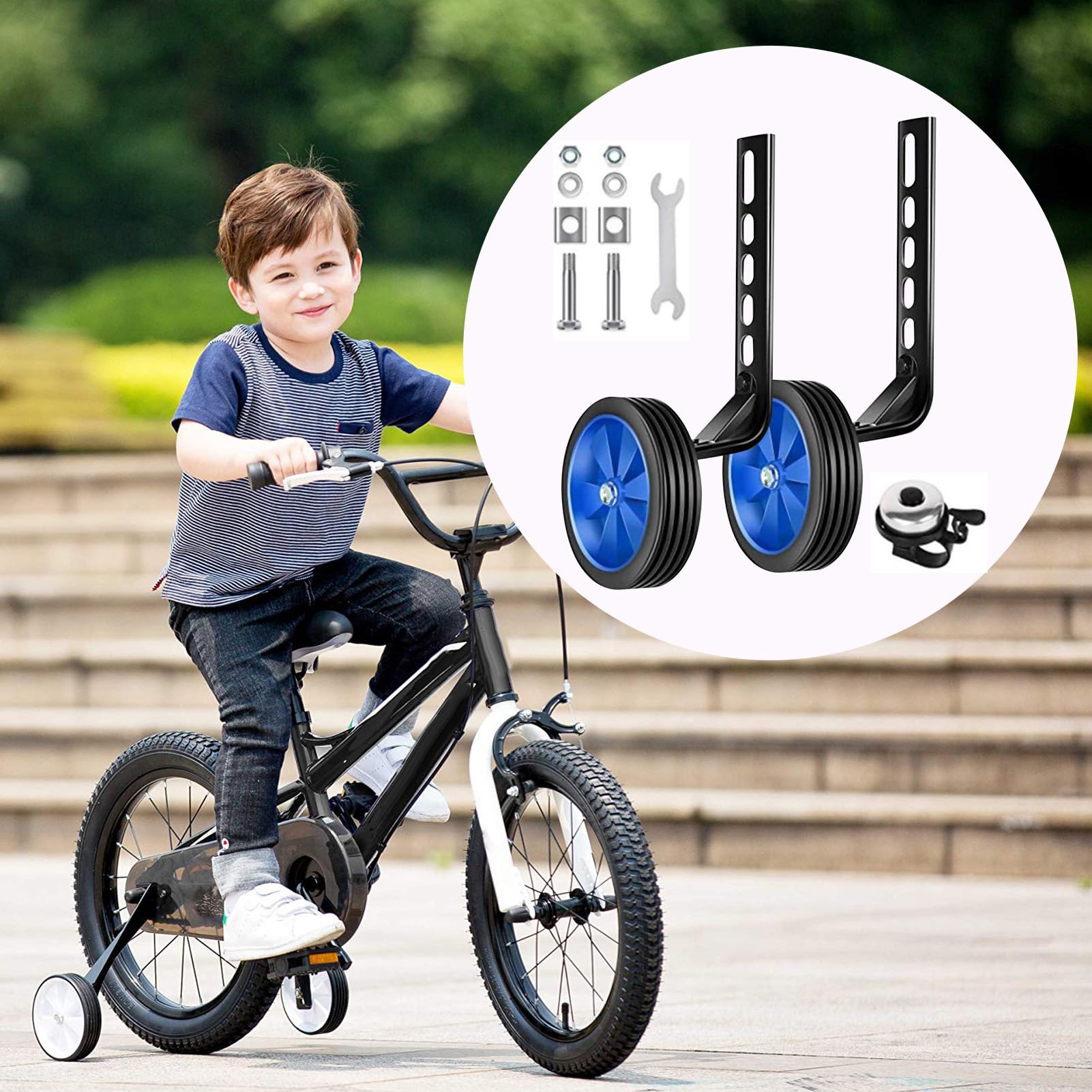 Ruote da allenamento da 12-20 pollici Bici da terra - Kit ruote rinforzate per biciclette per bambini | Attaccamento laterale per pratica di guida per l'allenamento