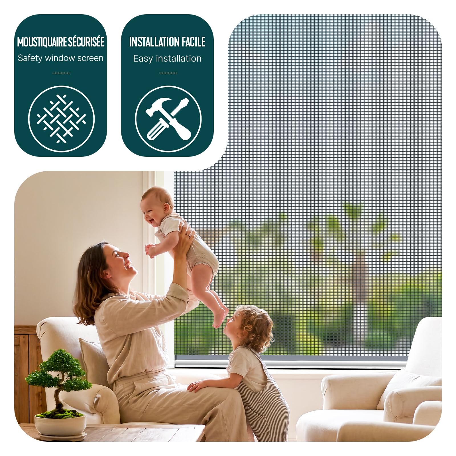 VOUNOT® Mosquitera Enrollable para Ventanas Marco PVC Malla de Fibra de Vidrio Red Antimosquitos Ventana Recortable en Altura y Anchura Fácil Instalación Resistente Transpirable 150x160 cm Blanco