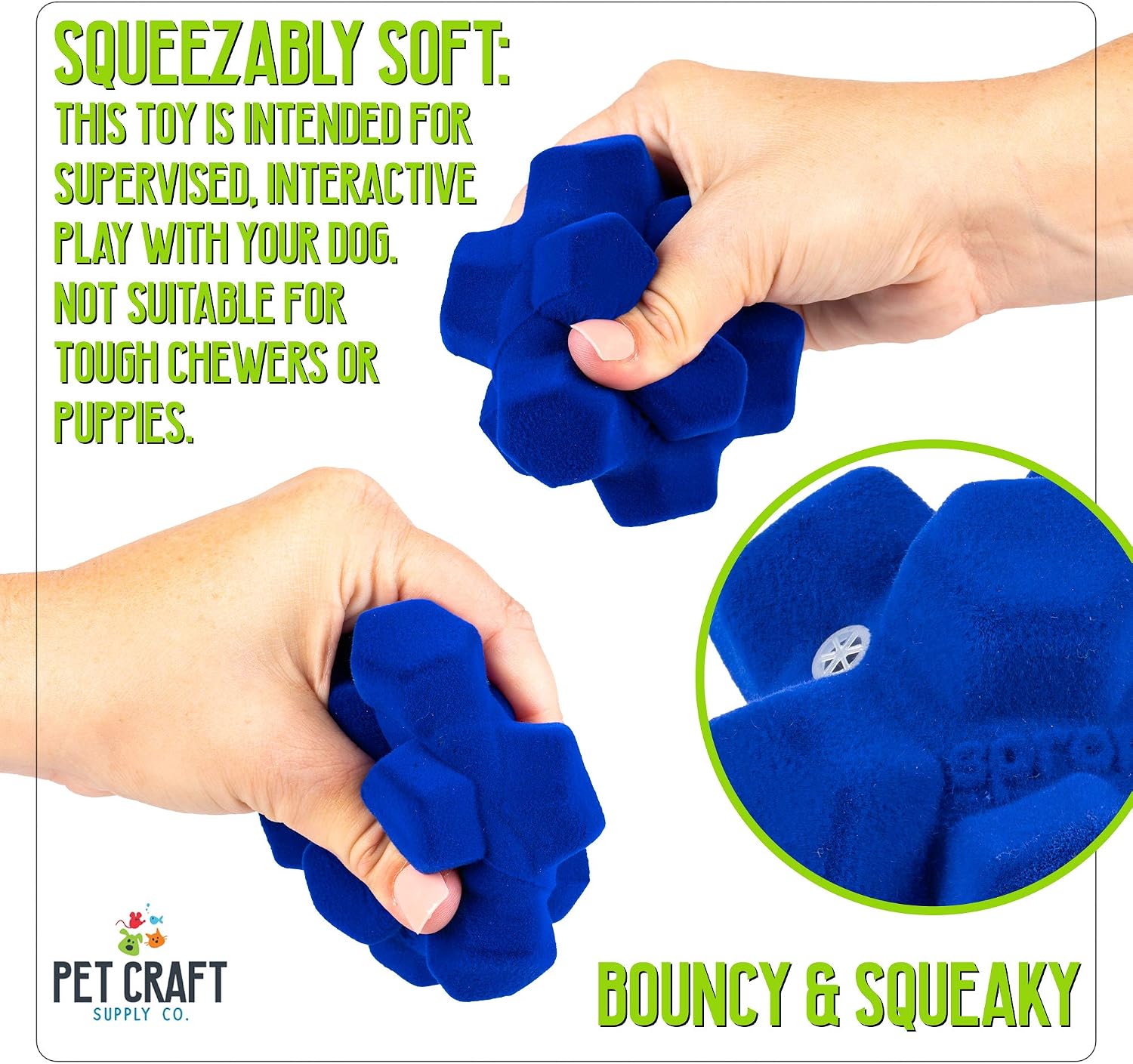 Pet Craft Supply The Original Classic Sprong Ball Interactive Dog Toy - Bouncy Soft Super Squeaky Dog Ball for Large Breed, Medium and Small Dogs, Blue (2202)