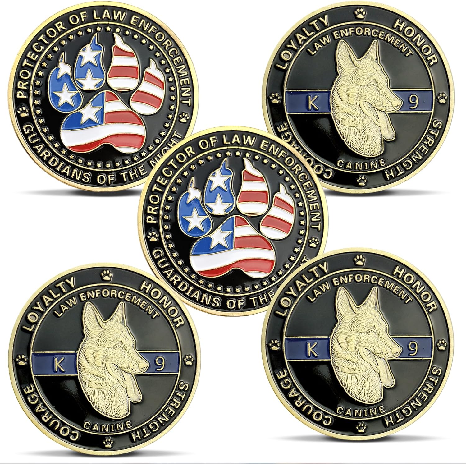 ASmileIndeep K9 Police Challenge Coin - Law Enforcement Officer Canine Military Gift（5PCS）