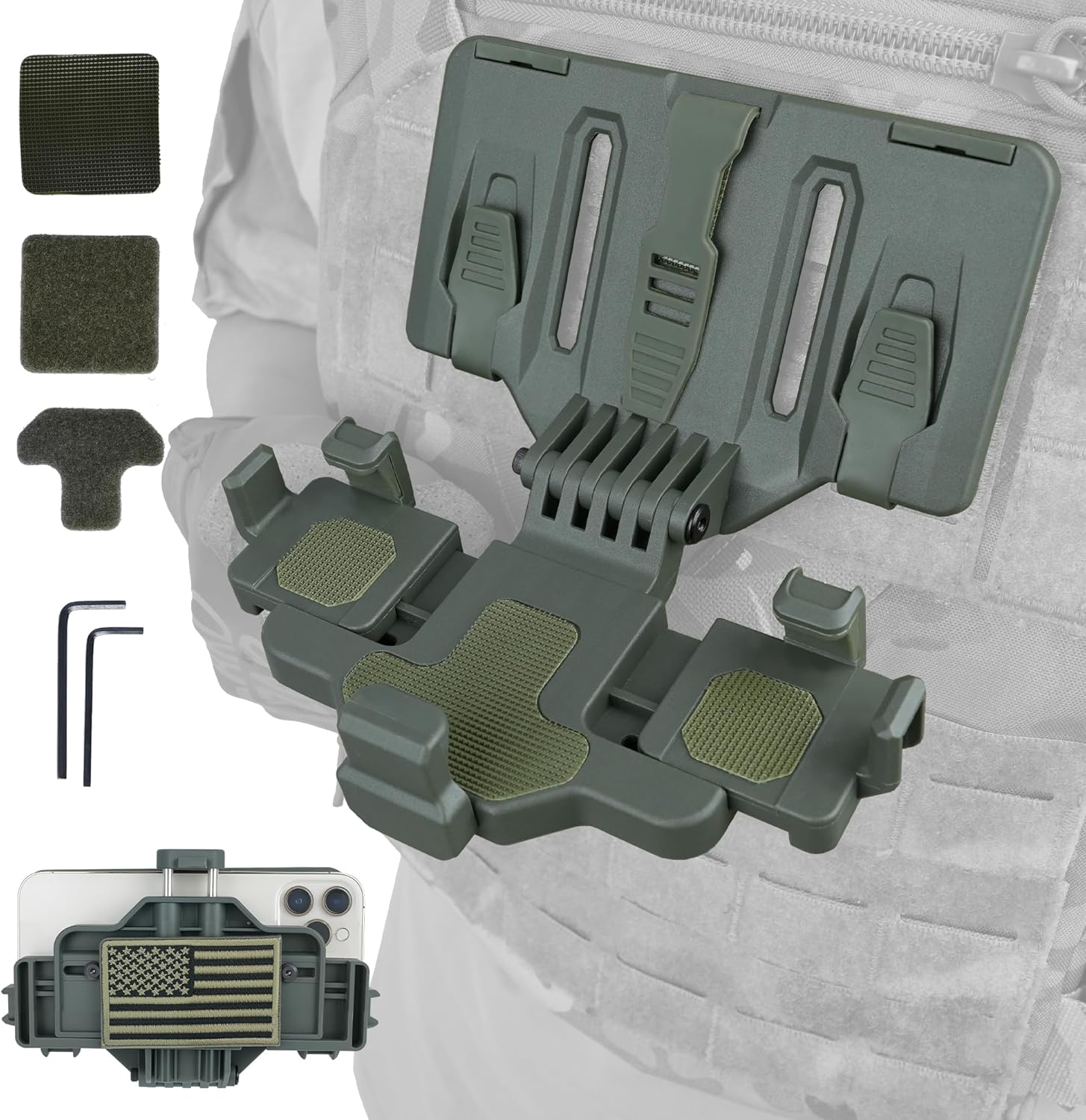 Tactical Gear Plate Carrier Vest Accessories, MOLLE Phone Chest Mount Holder for 6.0"-7.7" Screens, Quick-Release and Adjustable Tactical Phone Holder for Police Vest