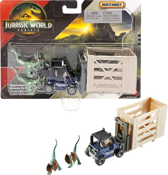 Transporteur de Dinosaures Jurassicworld de Matchbox, Voiture Ou Camion Jouet et 1Ou 2Mini-Dinosaures (Les Modeles Peuvent Varier)