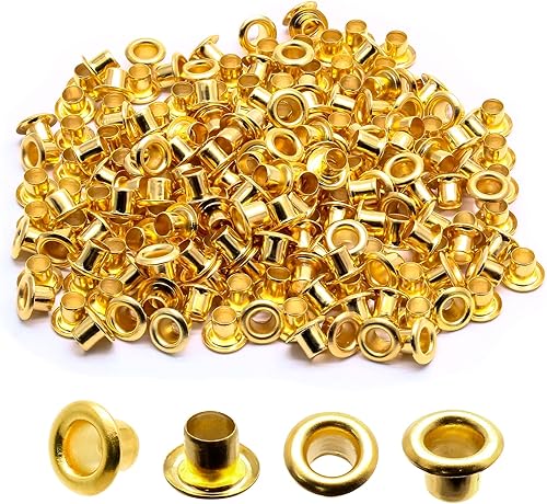 Miniatura 46 de Litoexpe Ojales de 1/8 de pulgada (3mm) de diámetro interior, kit de 200 piezas de ojales de metal con respaldo automático para agujeros para Latón