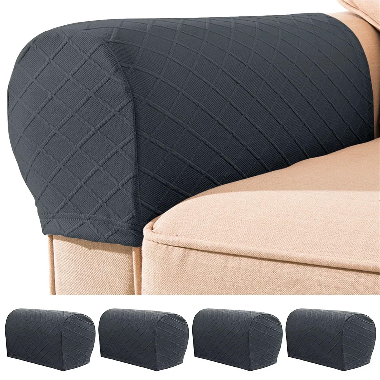 Sofa Armlehnenbezüge 4Pcs Stretch Armrest Covers Breathable for Chairs Couch Armchair Slipcovers for Recliner Sofa(Grey 4pcs)