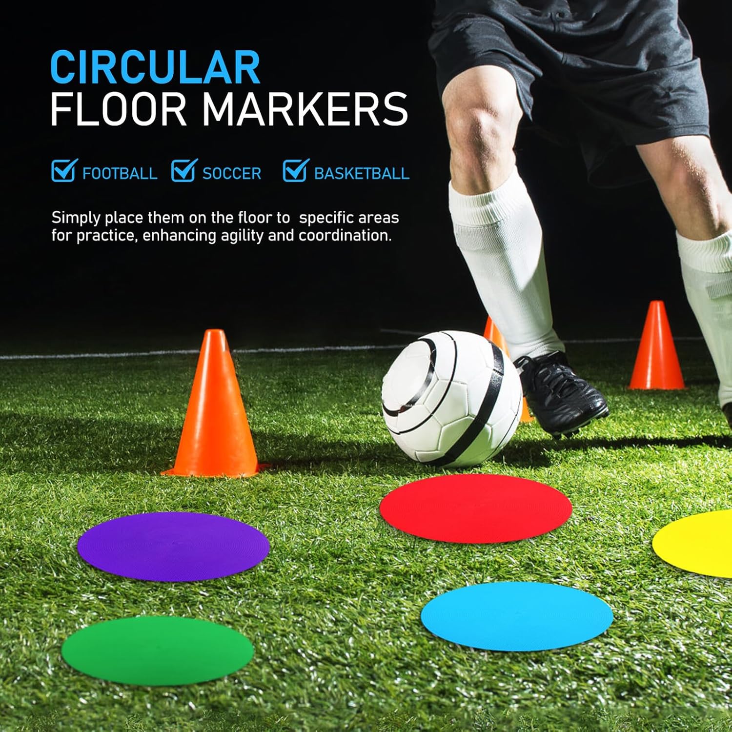 18pcs Soccer Training Flat Disc Markers Set Non-Slip Football Floor Spot Markers with Bright Colors for Agility Speed Drills and Field Marking