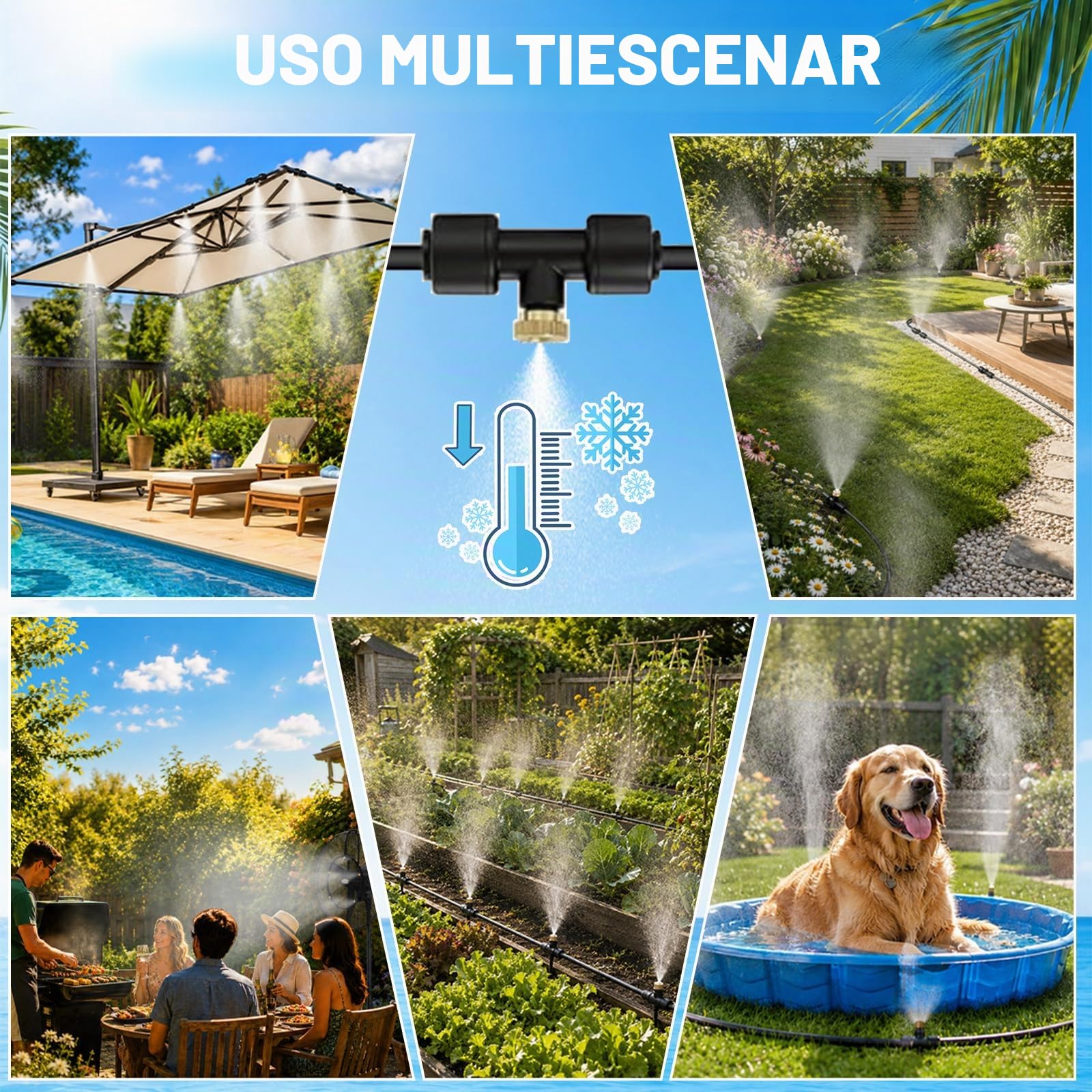Landrip Kit Nebulizador Terraza Jardín,18M,Nebulizador Terraza exterior con 20 Boquillas + 1 Filtro para Jardín, Terraza, Invernadero y Parque Acuático