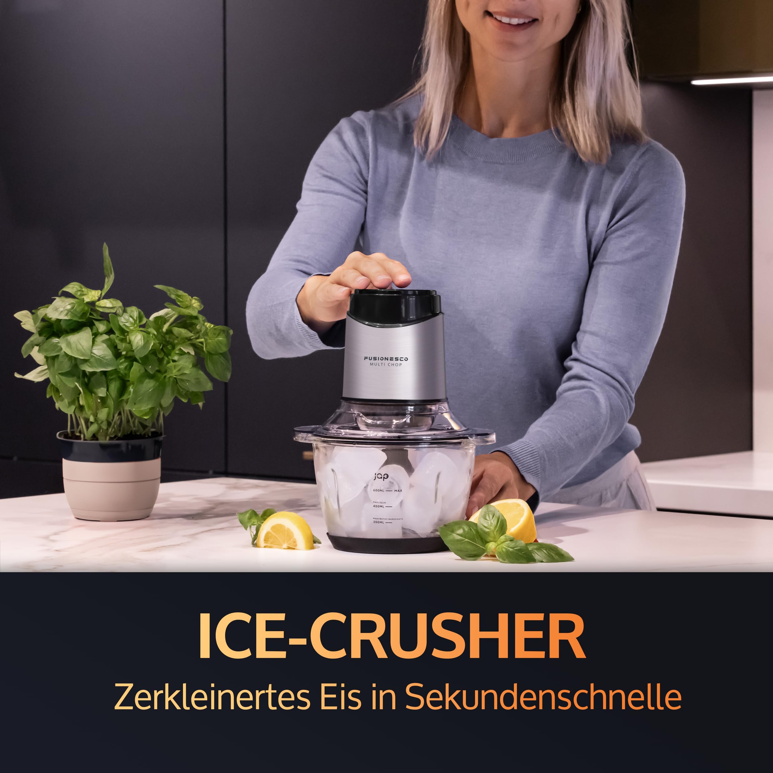 JAP Multi Chop Zerkleinerer - Universalzerkleinerer - Food processor - Multizerkleinerer elektrisch - Chopper - Blender - 400W - Mit 6 Titanklingen