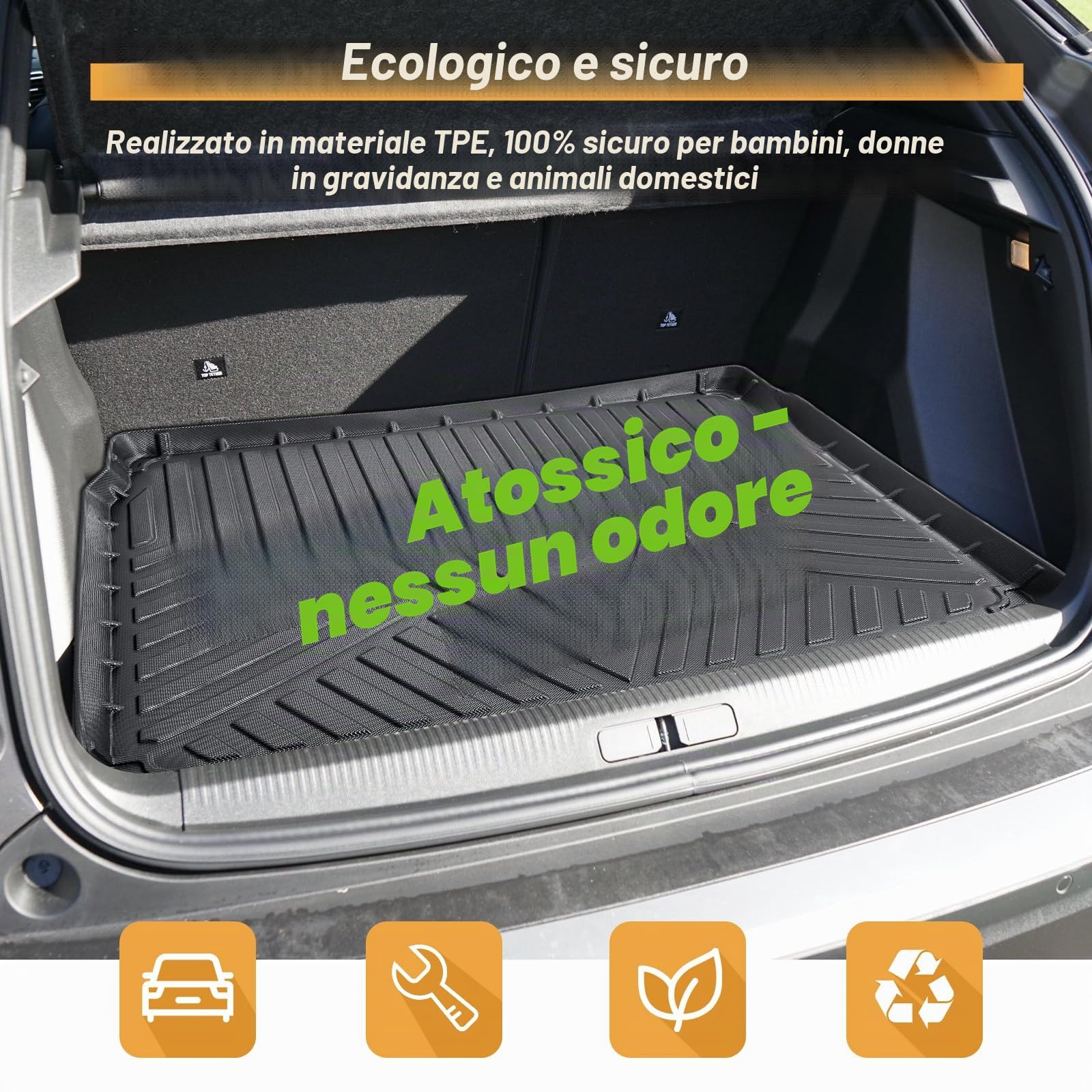 ECOZEN Vasca Baule per Peugeot 2008 2020-2026 3D Specifica In TPE superiore Proteggi Bagagliaio auto, Peugeot 2008 Tappetino del bagagliaio bordino rialzato, resistente impermeabile, tutte le stagioni