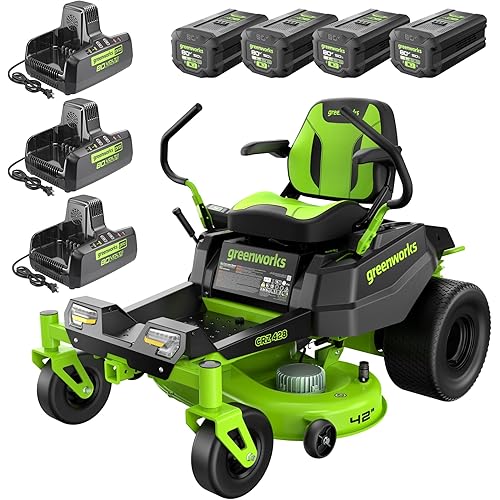 Greenworks 80V 42" Zero Turn Riding Lawn Mower, (4) 5.0Ah Batteries and(3) 8A Dual Port Rapid Charger