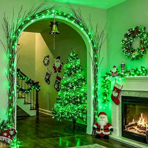 Miniatura 4 de JMEXSUSS 500 luces LED verdes de Navidad para interiores y exteriores, 8 modos de 163 pies, tira de luces verdes enchufables, cable transparente,