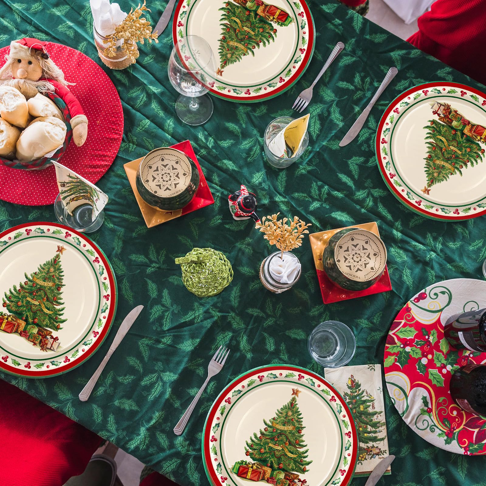JarThenaAMCS 50 platos de papel de Navidad de 9 pulgadas, platos desechables vintage para árbol de Navidad, platos desechables para Navidad, fiesta de invierno, suministros de vajilla