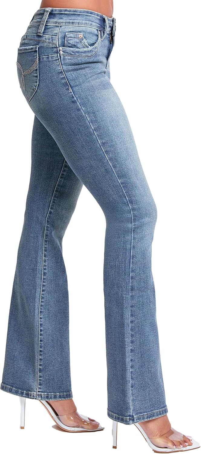 YMI Womens YMI Jeans Women's Wannabettabutt Low Rise Embroidered Flare Jeans - Image 2