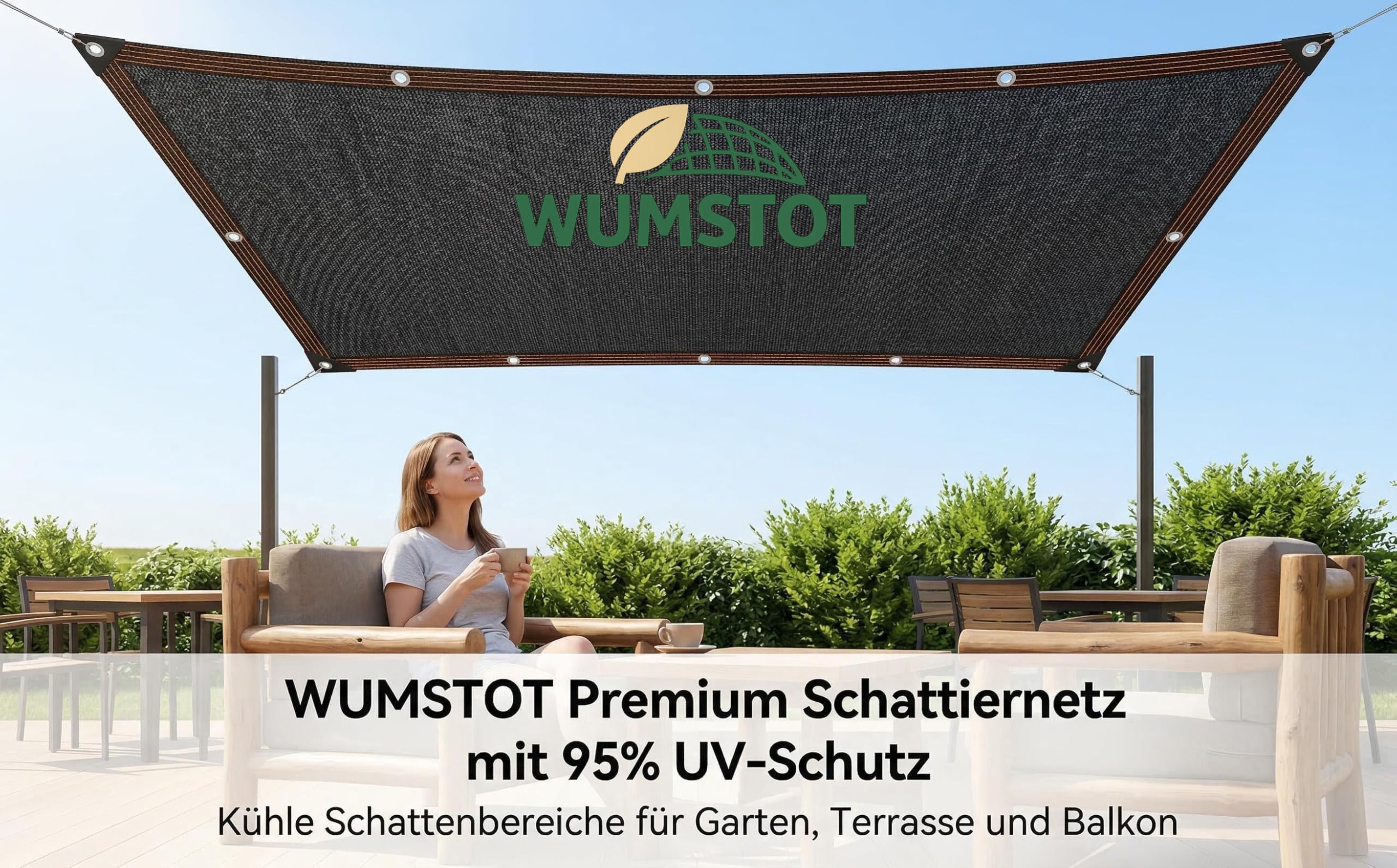 Schattiernetz 95% UV-Schutz dünnes PE Sonnenschutznetz für Pflanzen Garten Gewächshaus Terrasse, wasserdurchlässig mit Metallösen, Farbe Schwarz Größen 2x3m