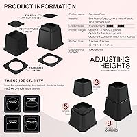 Vista 5 de Utopia Bedding - Elevadores de cama ajustables de 3, 5, 8 pulgadas - Juego de 4 elevadores de muebles resistentes para camas, sofá y escritorio