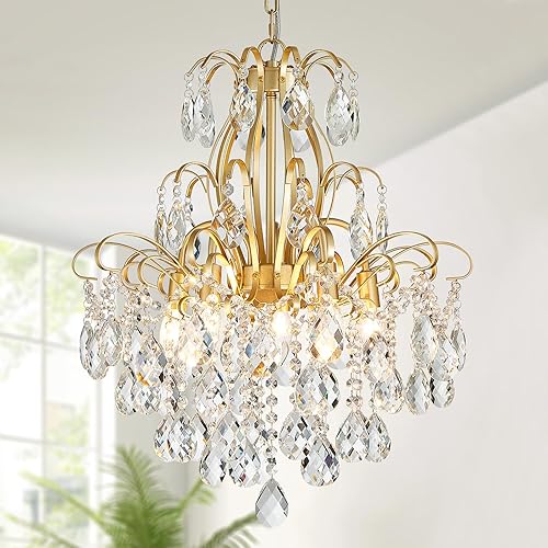 Miniatura 27 de WUZUPS Candelabro de cristal colgante de 5 luces, lámpara de techo moderna para dormitorio, pasillo, bar, cocina, baño, 22.6 pulgadas de alto x 19.2