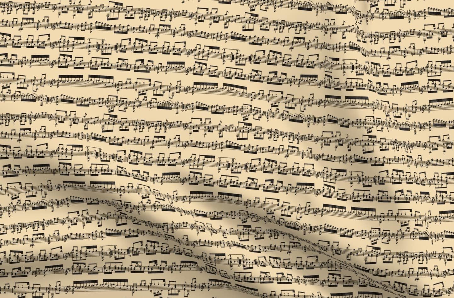 Spoonflower Fabric - Music Tan Small Musical Notes Symphony Orchestra Printed on Organic Cotton Sateen Fabric by The Yard - Sewing Quilting Apparel Home Decor