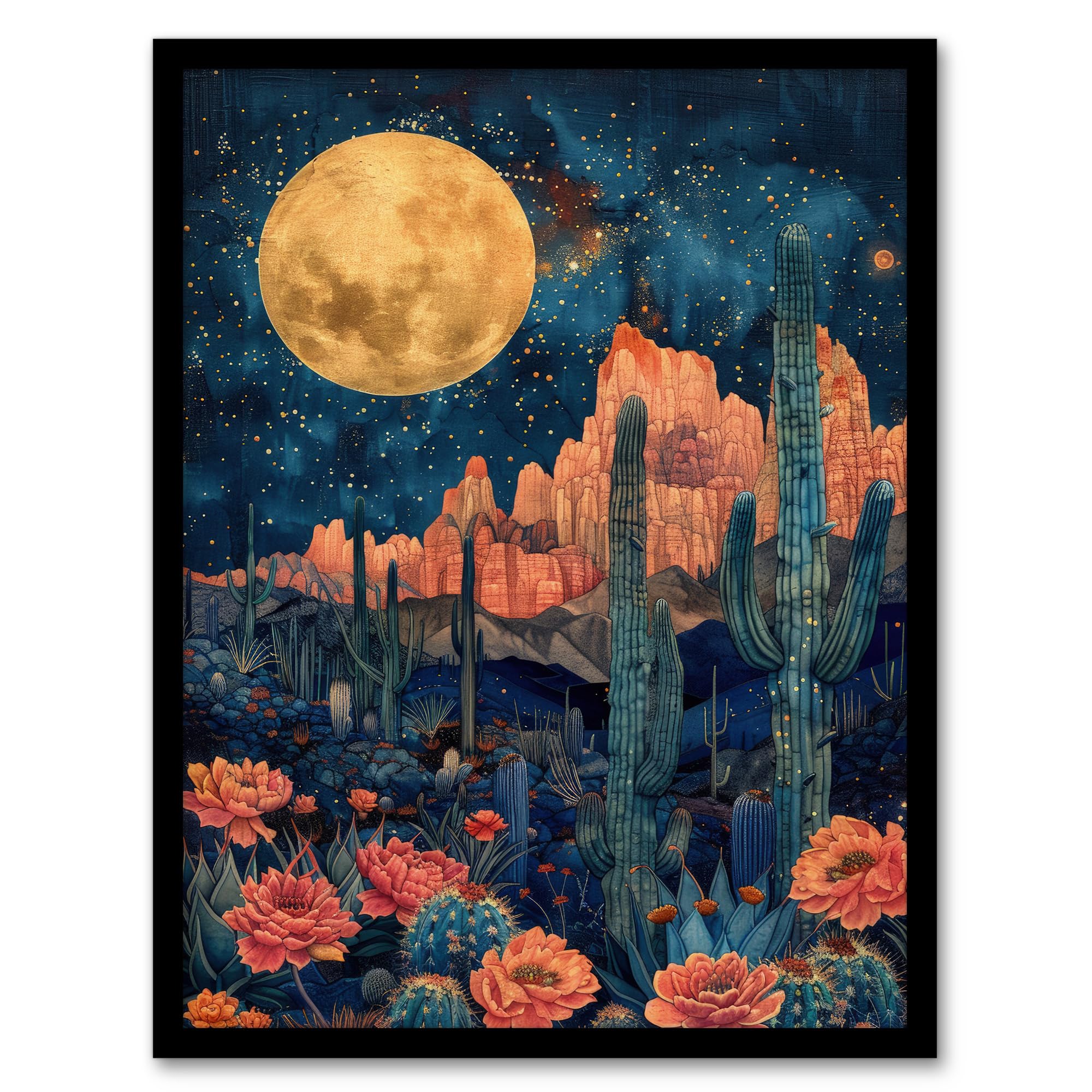B&Q -  Flower Cactus By Moon Grand Canyon Starry Night Poster Wall Art PrintA4 Size
