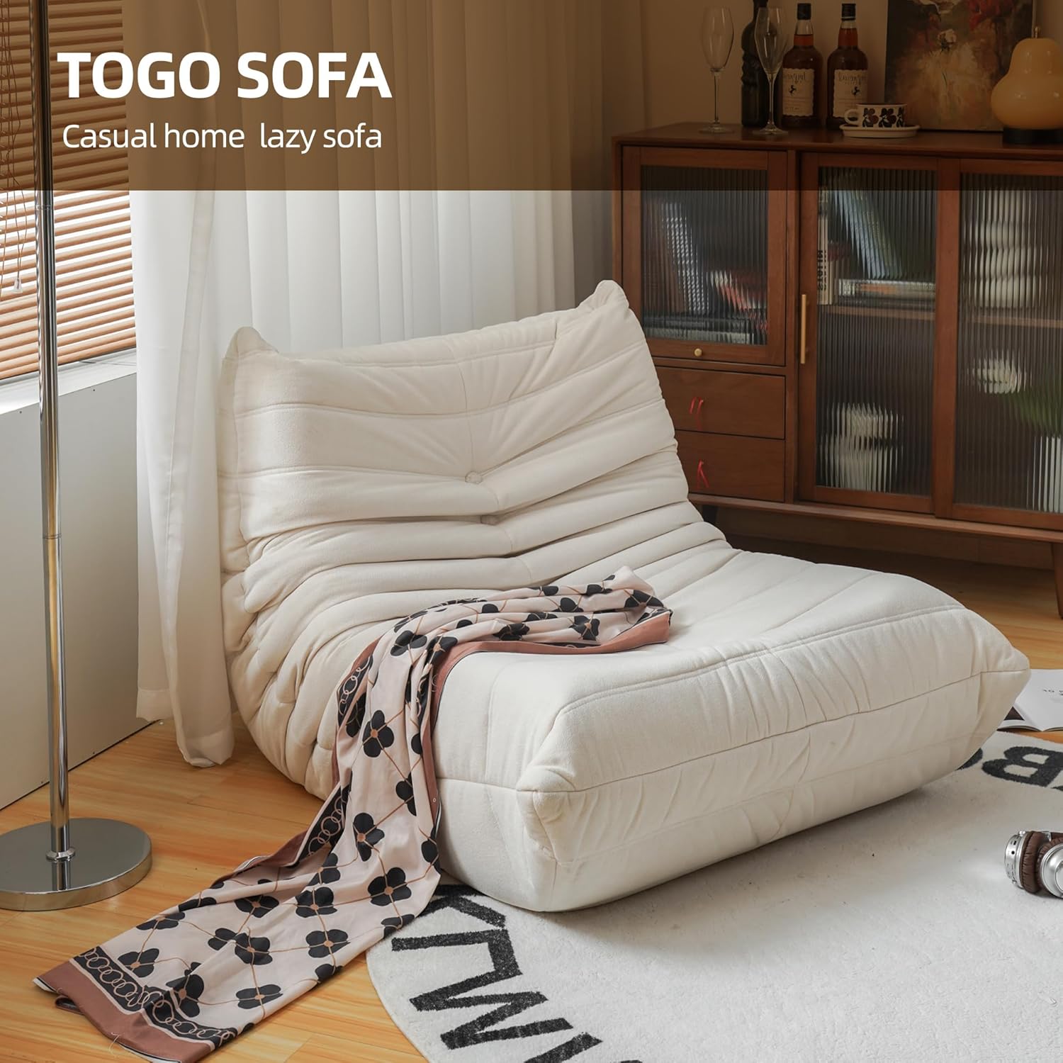 Bean Bag Chair for Adults, Big Beanbag Chair with Memory Foam, Fireside Chair Lazy Floor Sofa Couch, Togo Chair for Home, Apartment, Living Room or Gaming Venue,No Installation
