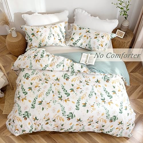 Miniatura 3 de MILDLY Juego de funda de edredón de granja, 100% algodón lavado, estampado de flores de jardín, tamaño Queen, funda de edredón suave y transpirable