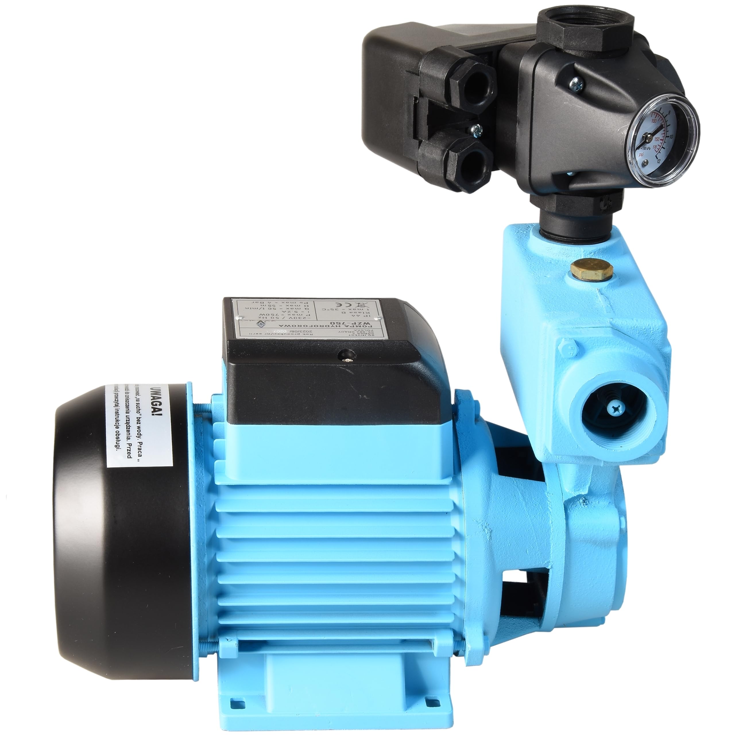 Wasserpumpe WZP 750 mit Moderne Druckschalter zum Tank - Gartenpumpe (750W 3000l/h Förderhöhe 55m) - Gußeisen - Pumpensteuerung Druckwächter - Hauswasserwerk - für Brauchwasserversorgung Bewässerung