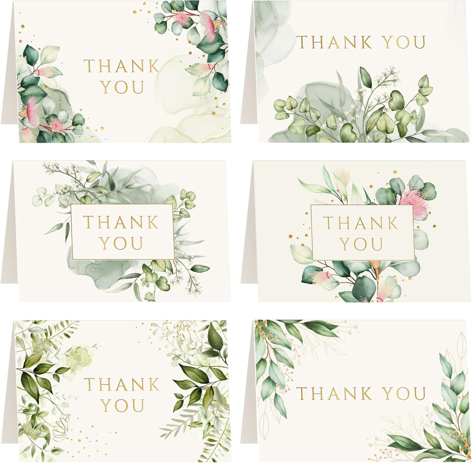 Thank You Cards with Eucalyptus Design, 4 x 6 Thank You Cards with White Envelopes