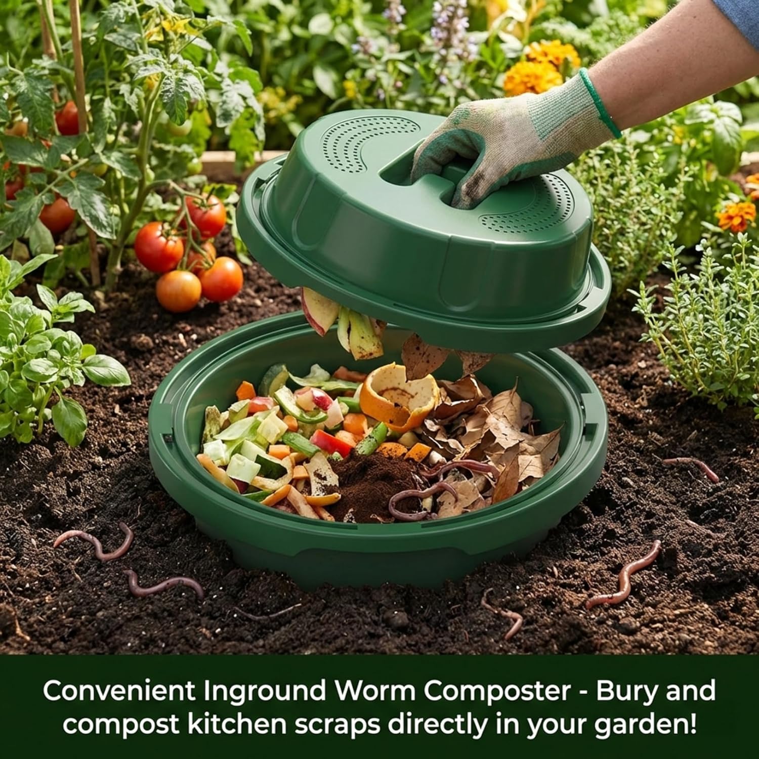 In Ground Worm Composter 12L, Vermicomposting Bin for Garden Beds & Home Use, Green Worm Composter for Beginners