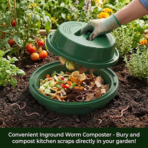 In Ground Worm Composter 12L, Vermicomposting Bin for Garden Beds & Home Use, Green Worm Composter for Beginners - 5