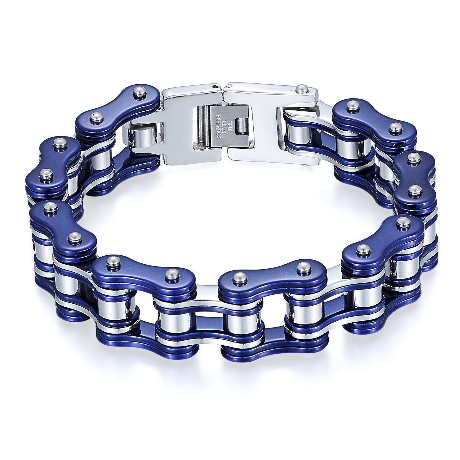 JewelryWe Schmuck Herren Biker Kette Armband, Groß Schwer Hochglanz Poliert Fahrradkette Motorradkette Armkette Armreif aus Edelstahl, 5 Verschiedene Modellen