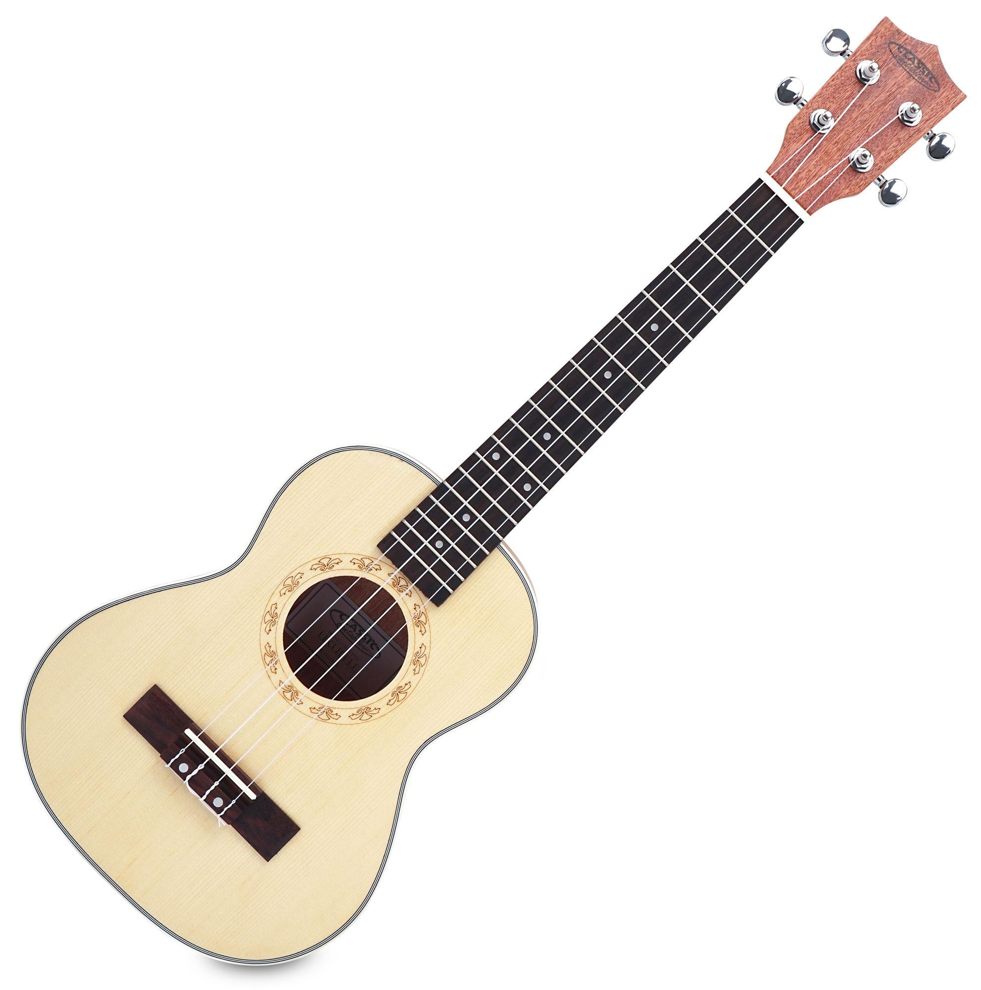 Classic Cantabile UT-260 S 26" Tenor-Ukulele mit Tasche, Edle Verarbeitung | Decke: Fichte massiv, Cremefarbene Bindings, Mensur: 43 cm (17"), Sattelbreite: 34 mm, 18 Bünde, Gesamtlänge: 65 cm, 6 cm