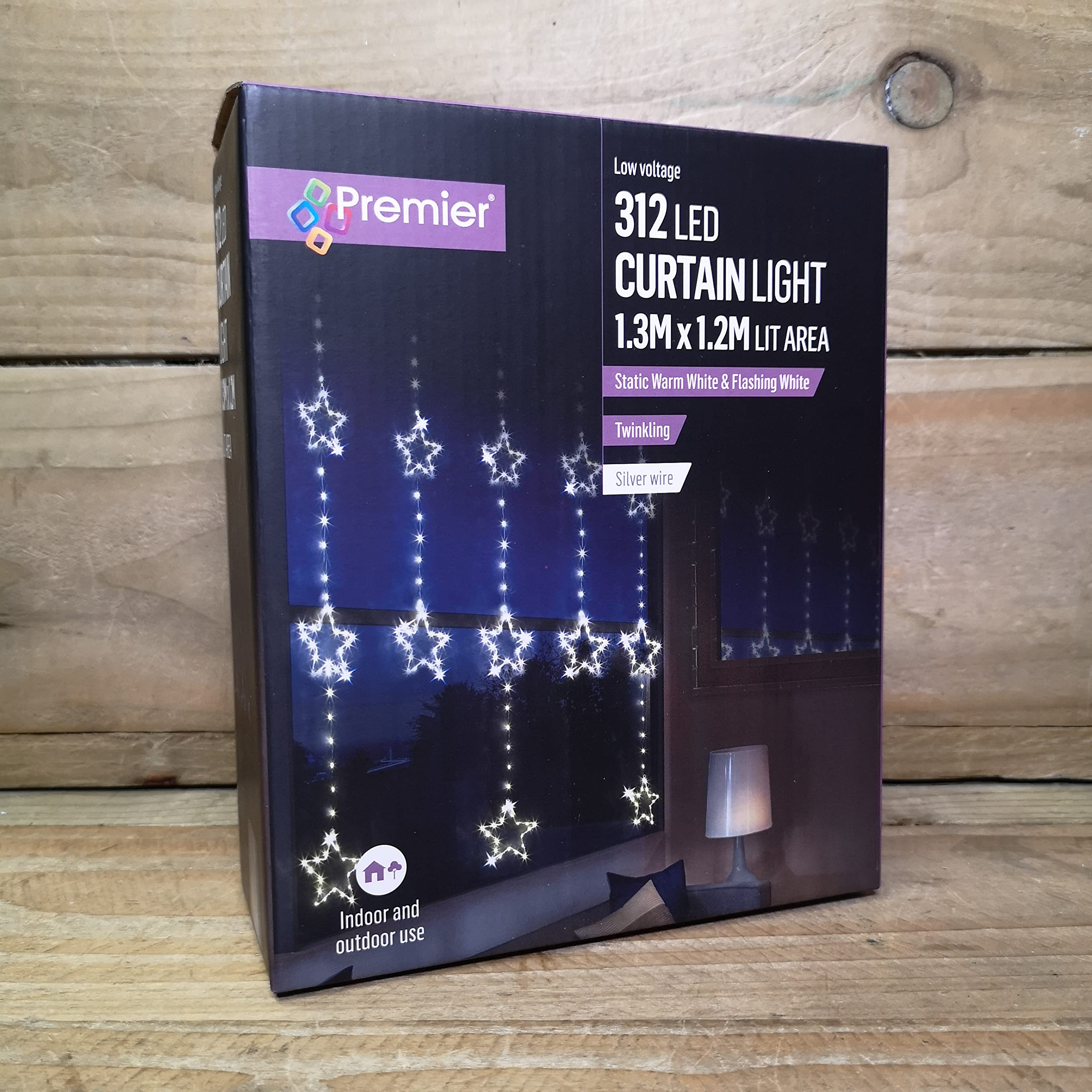 Premier 1,3 x 1,2 m 312 LED luci natalizie lampeggianti statiche stelle LED tenda in bianco mix