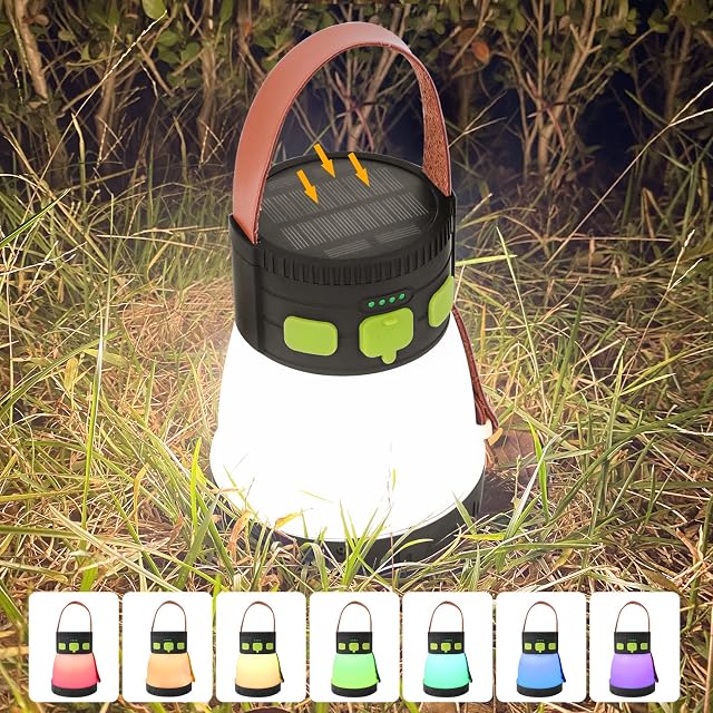 Seutgjie 7800mAh Rechargeable Solar Camping Lantern 1500 Lumen Powerbank 8 Brightness Modes with RGB and Torch for Power Cut Emergency Hiking Fishing