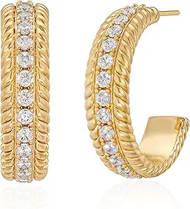 FETTERO Gold Hoop Earrings for Women - 14K Gold Plated Bold Statement Hoops 925 Sterling Silver Post Lightweight Chunky Gold Earrings