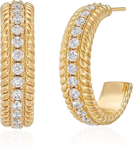 FETTERO Gold Hoop Earrings for Women - 14K Gold Plated Bold Statement Hoops 925 Sterling Silver Post Lightweight Chunky Gold Earrings