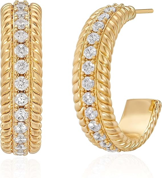 FETTERO Gold Hoop Earrings for Women - 14K Gold Plated Bold Statement Hoops 925 Sterling Silver Post Lightweight Chunky Gold Earrings