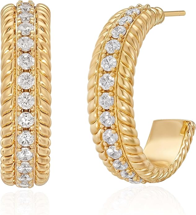 FETTERO Gold Hoop Earrings for Women - 14K Gold Plated Bold Statement Hoops 925 Sterling Silver Post Lightweight Chunky Gold Earrings