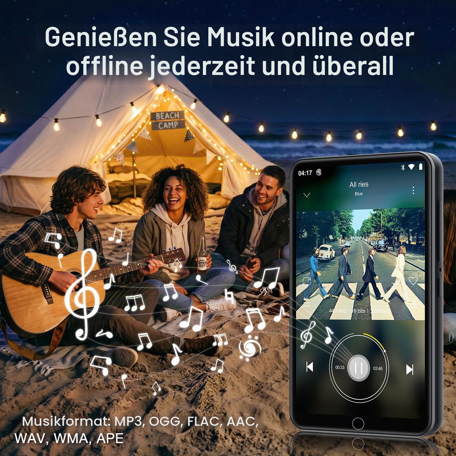 Diofox MP3 Player Spotify, 80GB MP3 Player mit Bluetooth WiFi, 4.0 Inch Full Touchscreen, Android Streaming Music Player, Amazon Music, Deezer, FM Radio, Play Store, Erweiterbar auf bis zu 1 TB