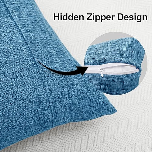 Miniatura 2 de JIUZHEN Juego de 2 fundas de almohada de lino azul claro de 20 x 20 pulgadas, fundas de cojín estilo casa rural costera para sofá de dormitorio,