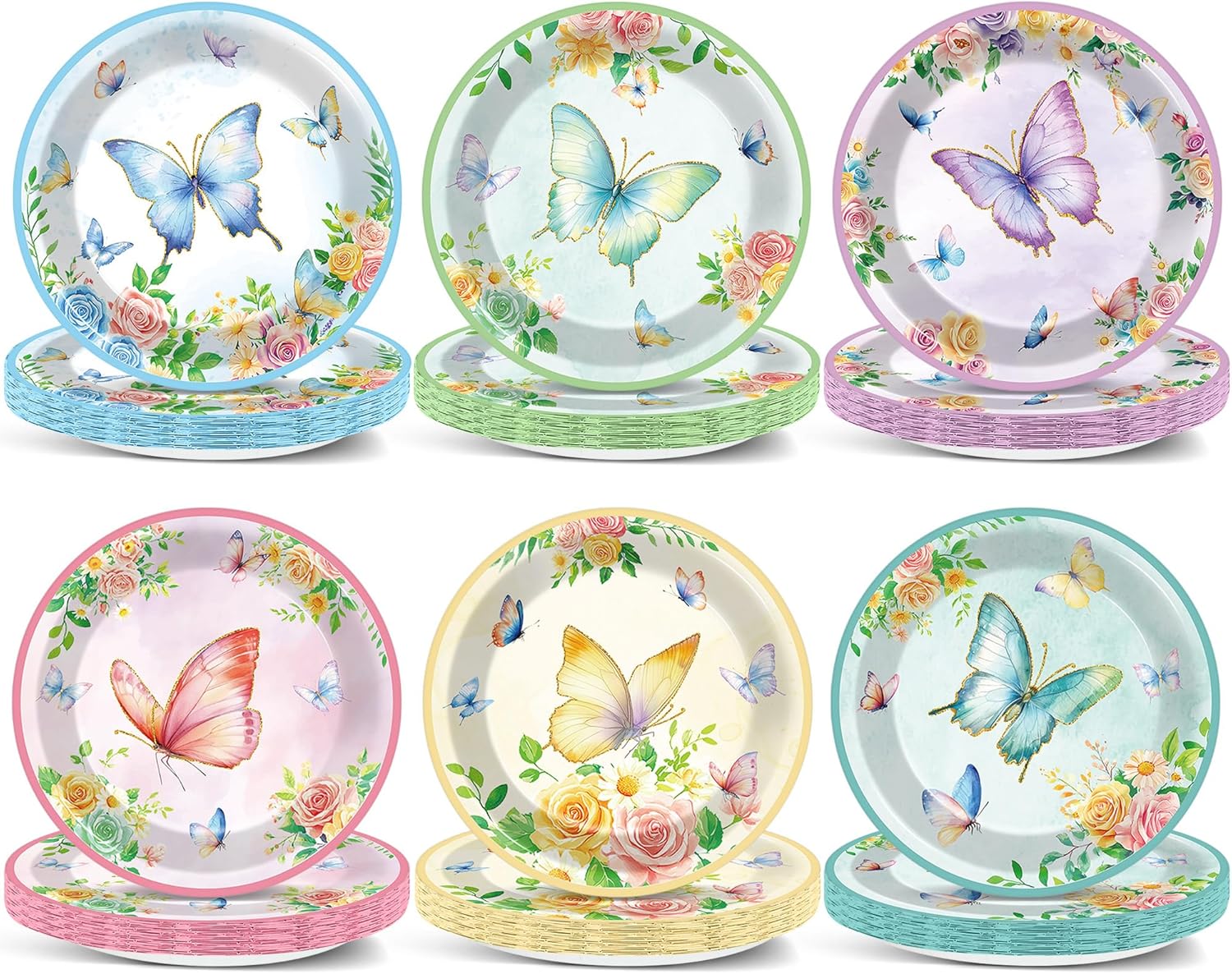 Wiooffen 80Pcs Butterfly Birthday Paper Plates Party Supplies 9Inch Spring Butterfly Floral Tableware Girl Baby Shower Dessert Plate Disposable Dinnerware Decorations for Bridal Wedding Tea Party