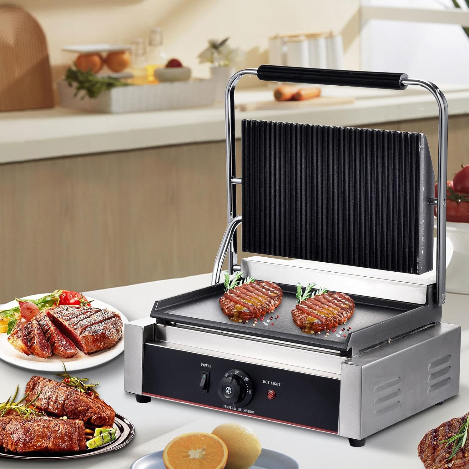 Panning Grill Sandwich Maker, 1200w Electric Sandwich Press with Grooved Grill Sandwich Maker Machine Electric Contacts Grill Single, Commercial Panini Press for Grilled Cheese, Snacks, Breakfast