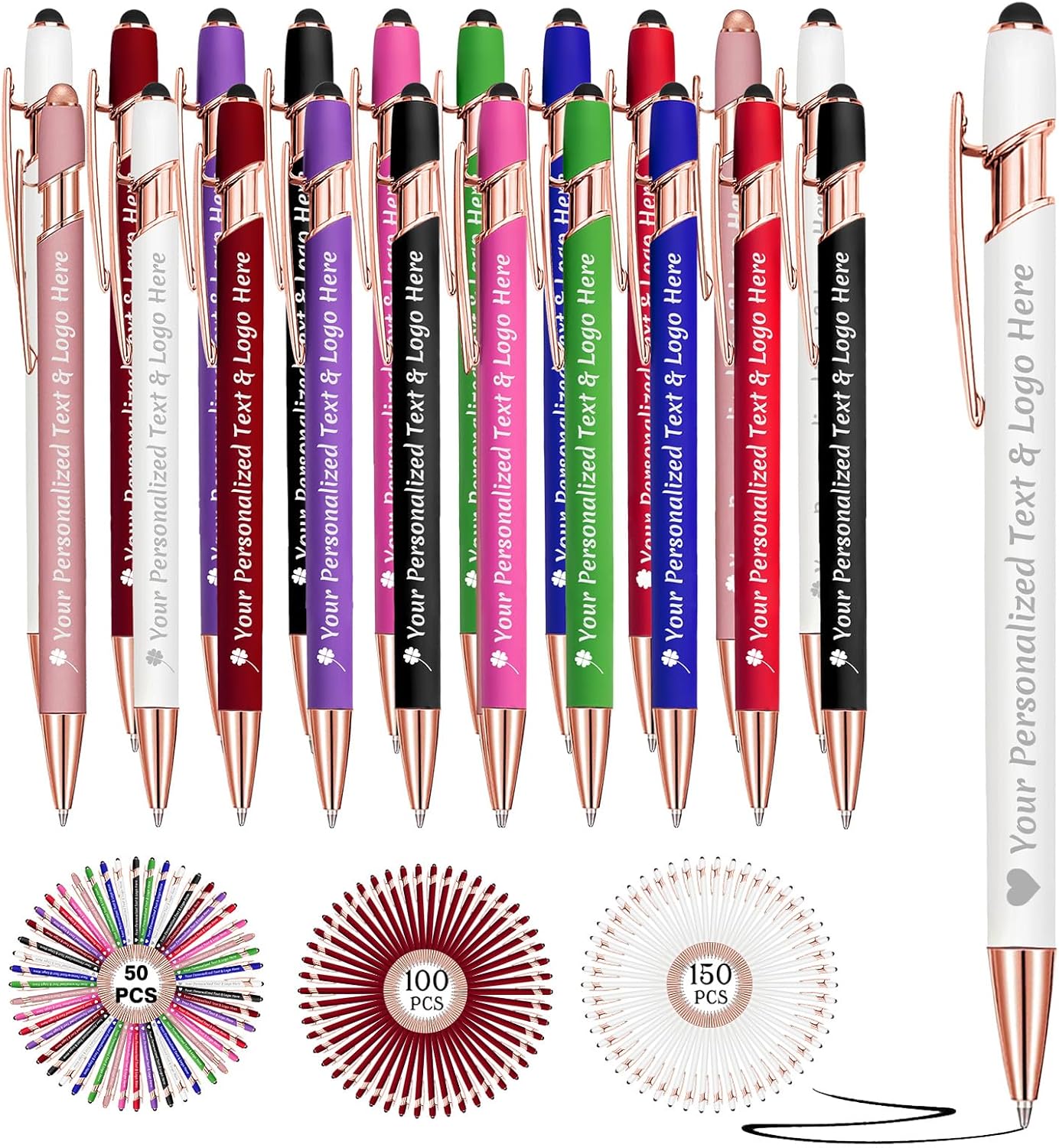 Personalized Pens with Name Logo Custom Pen Engraved with Stylus up to 500 Pcs Smooth Writing Ballpoint Pens Gift for Business Graduation,20pcs