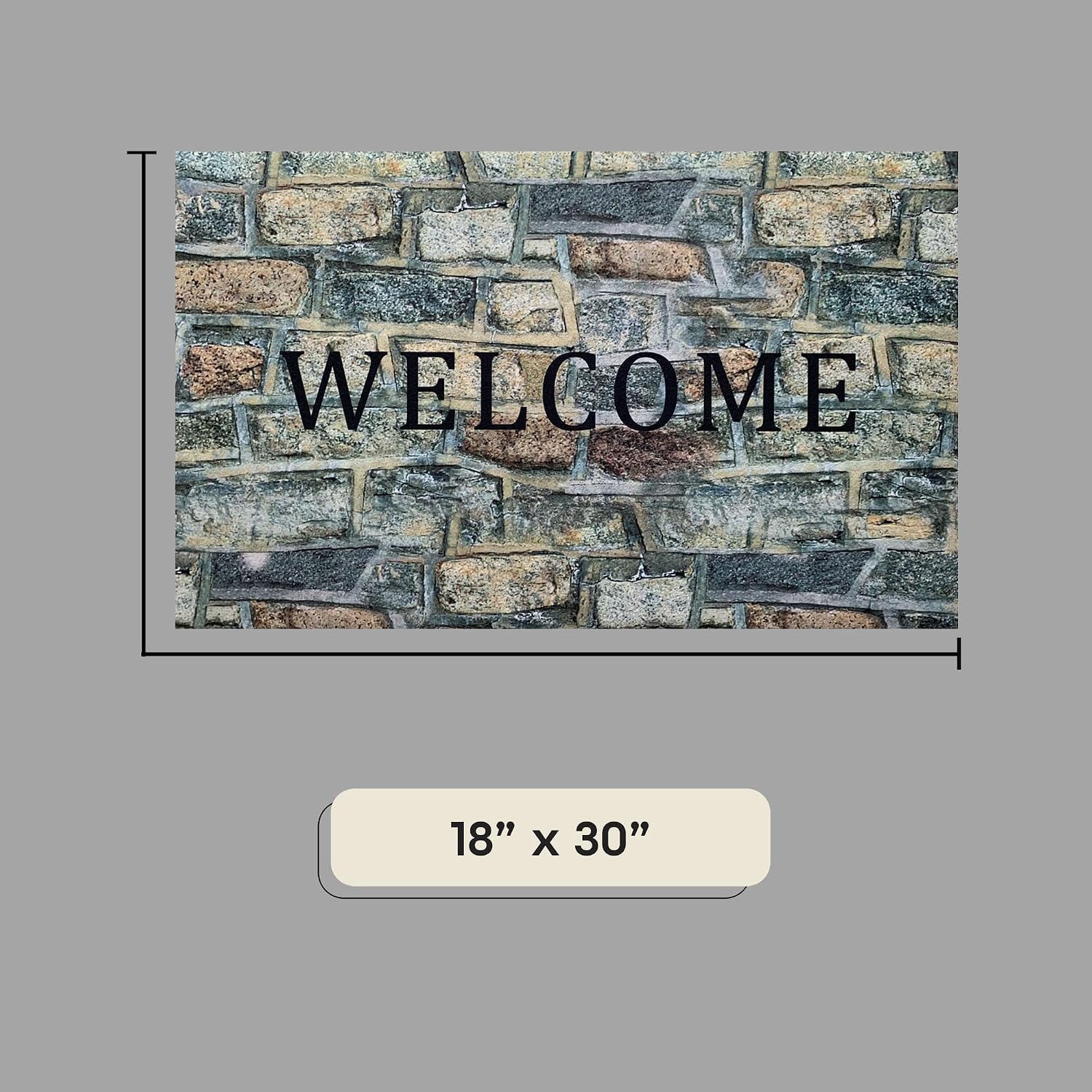 Welcome Outdoor Rubber Entrance Door Mat, Welcome Stone - 18 Inch Width, 30 Inch Length - Durable, Easy to Clean & Decorative Mats - Heavy Duty for All Weather - Doormat Traps Dirt, Debris, & Mud
