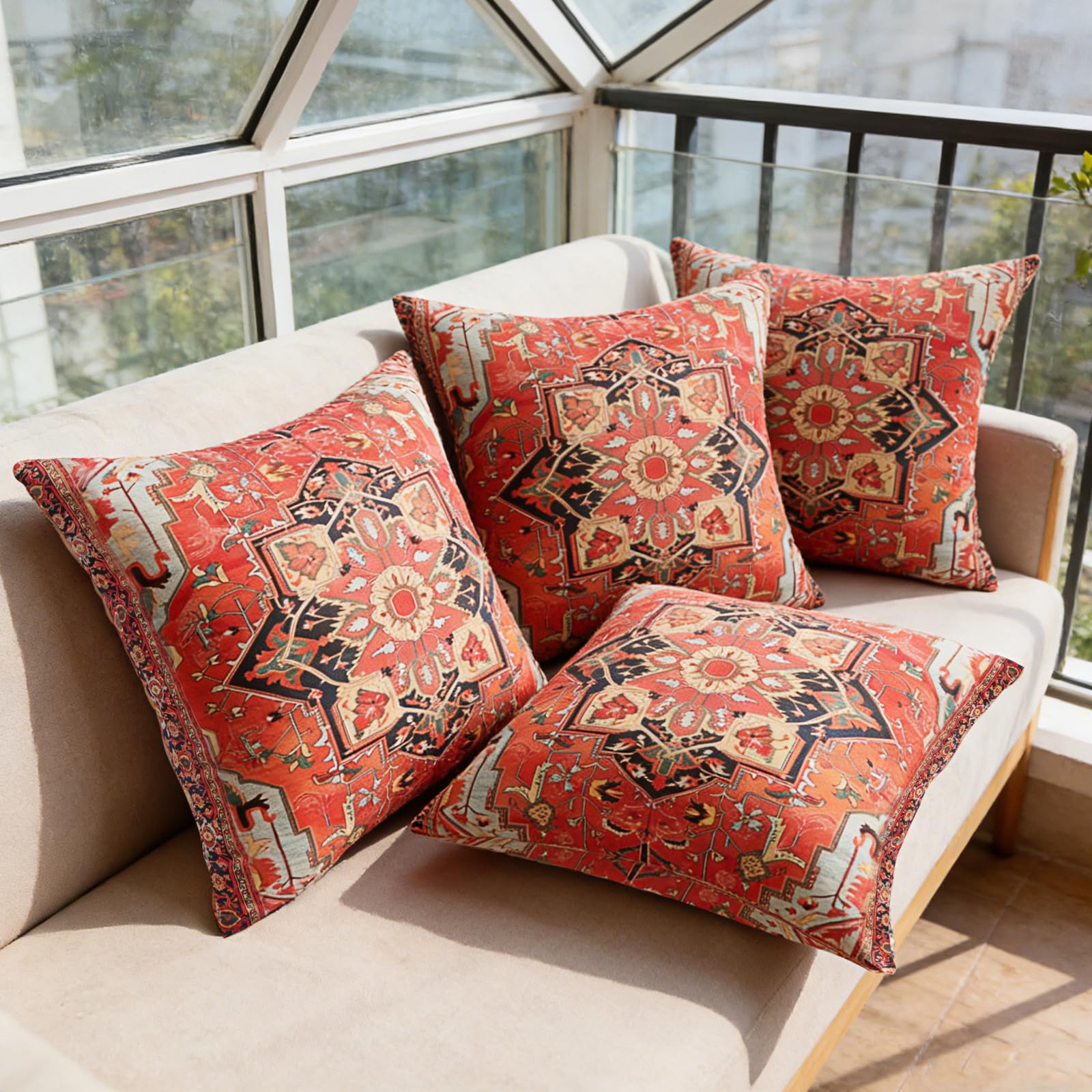 Traziewell Cushion Covers 45cm x 45cm Set of 4 Bohemian Style Decorative Throw Pillow Covers Linen Square Pillow Cases 18x18 Inch for Sofa Couch Bedroom Outdoor Home Office Car Decor 2119