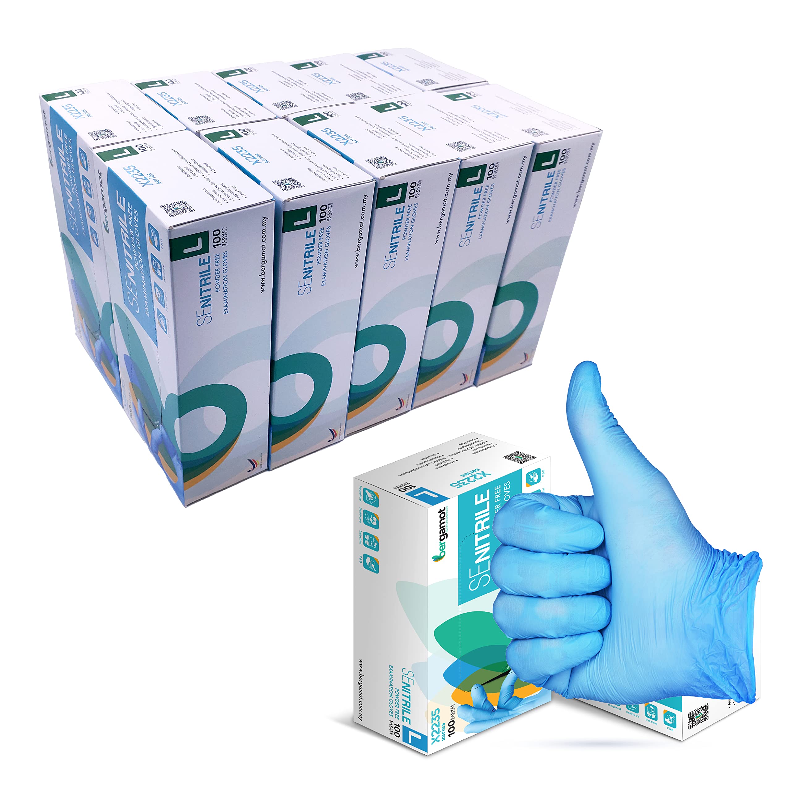 Guantes Nitrilo talla L sin Polvo Azules - Guantes Desechables L - Guantes LATEX FREE Pack de uso Universal para Cocina Trabajo Jardin Profesiones Relacionadas con la Salud etc.- 100 unidades (x10 L)