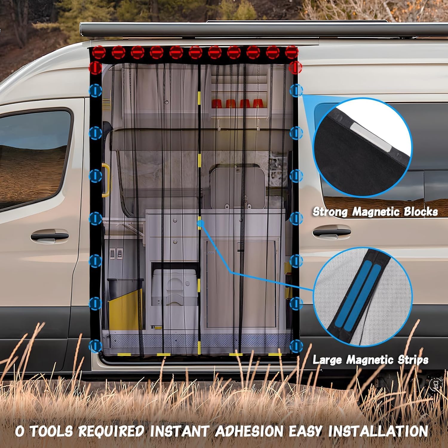 ZATOOTO Van Bug Screen Magnetic Sliding Door Van Screen Mesh Curtains Easy to Install and Remove, Universal Fly Screen for Mercedes Metris Ford Transit Connect and Campervans, 59"(H) x 43"(W)