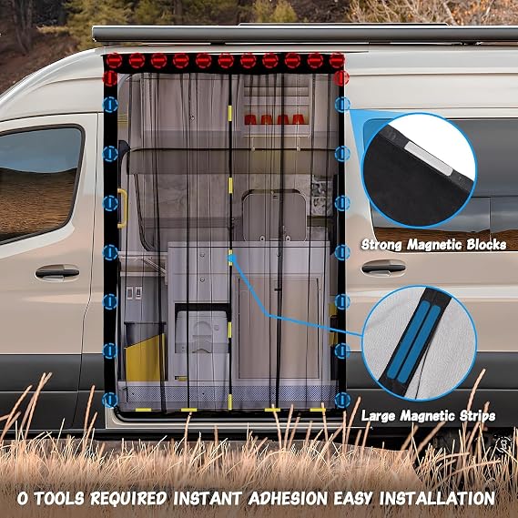 ZATOOTO Van Bug Screen Magnetic Sliding Door Van Screen Mesh Curtains Easy to Install and Remove, Universal Fly Screen for Mercedes Metris Ford Transit Connect and Campervans, 59(H) x 43(W)
