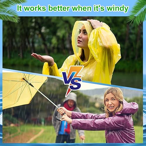 Miniatura 4 de Handepo Ponchos de lluvia desechables a granel para adultos, 200 unidades con capucha, poncho de emergencia desechable para hombre y mujer