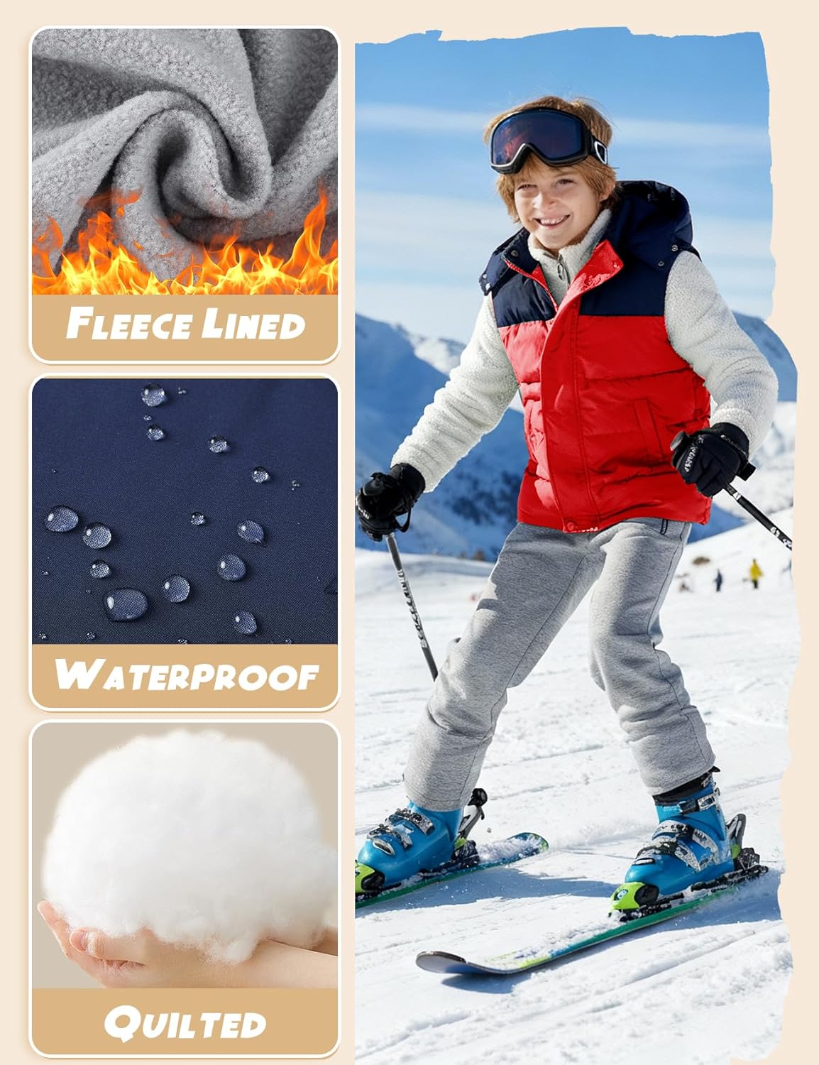 Wyeysyt Boys Warm Puffer Vest Fleece Lined Hooded Quilted Vest Kids Winter Waistcoat Outerwear - Image 3