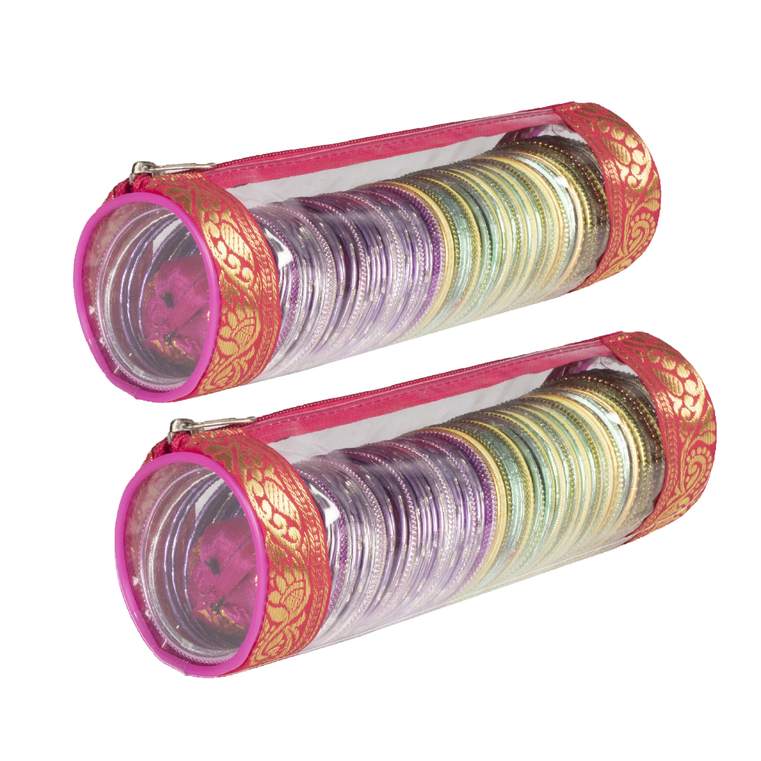 HomeStrap Set of 2 Transparent PVC Single Rod Bangle Storage Pouch | Bangle Box Organizer for Women | Bridal Jewellery, Chudi, Bangles Holder & Organizer |Pink
