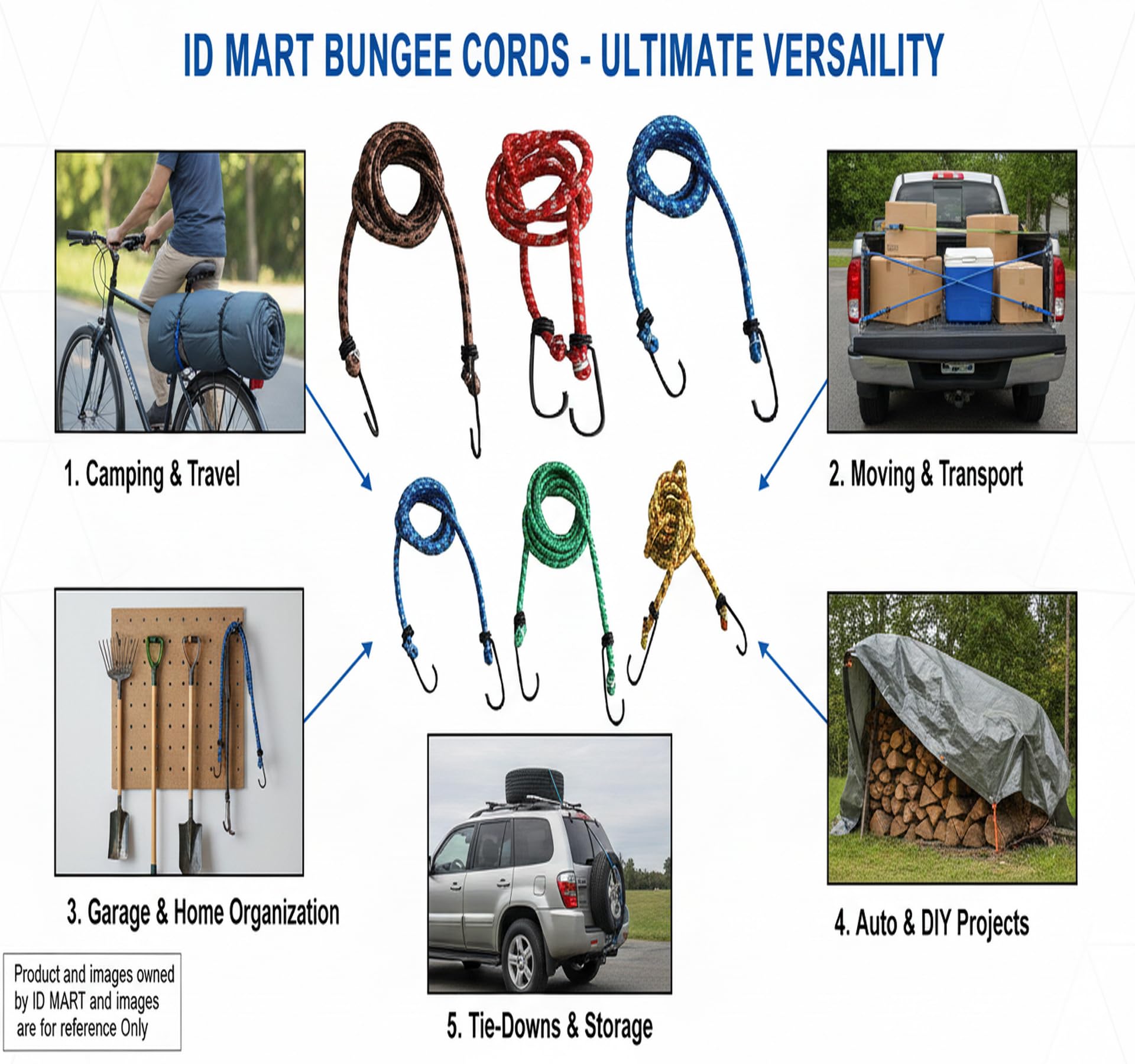 HB MSALA High Strength Elastic Rope/Bungee Cord, 6 Ft, Pack of 6 2